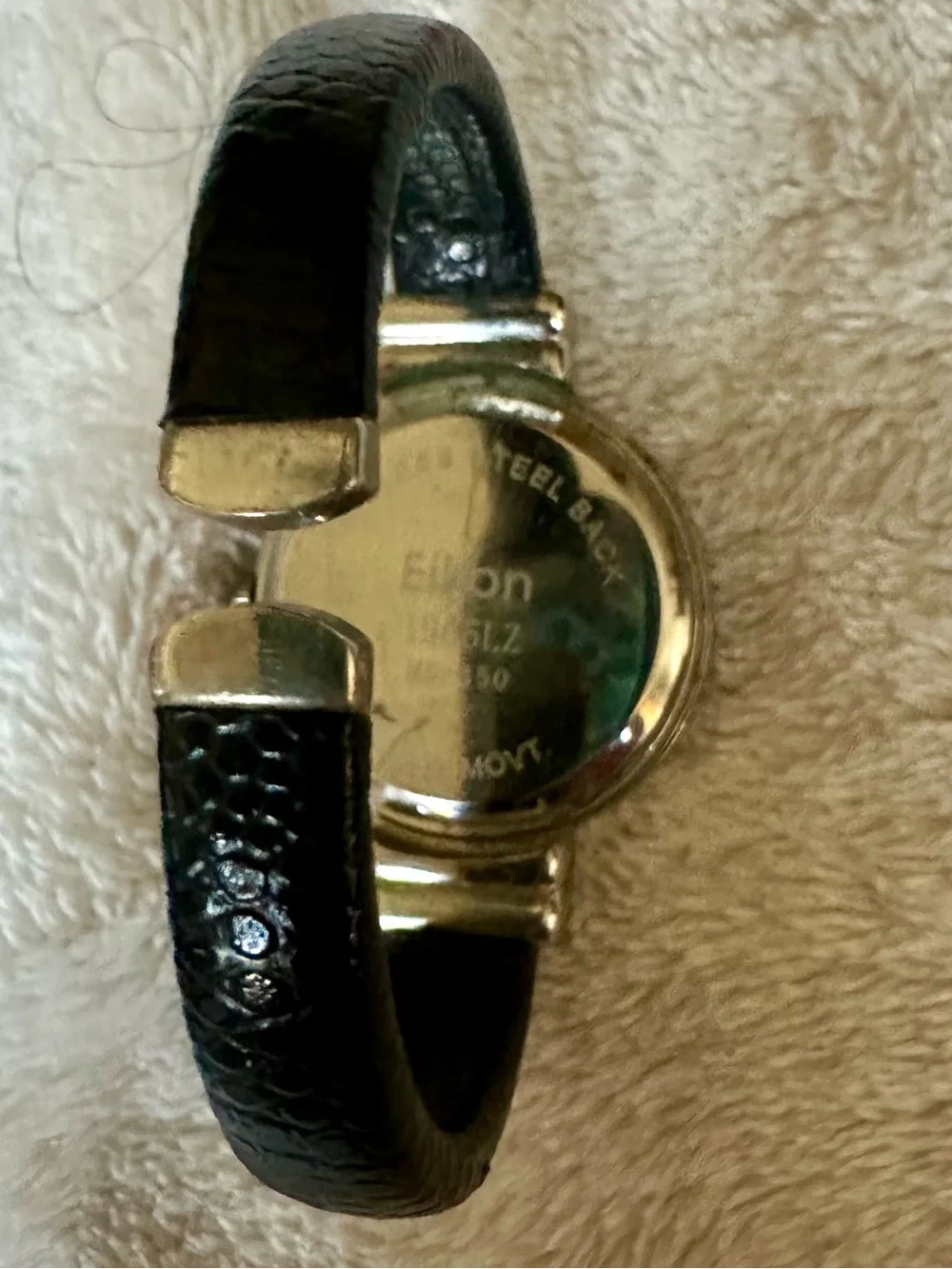 Eikon Black Snakeskin Leather Bangle Cuff Watch NWOT w/New Battery